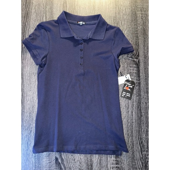 Splash Tops - Splash Navy Polo Shirt Womens L Preppy Dark Academia Collegiate Minimalist NEW